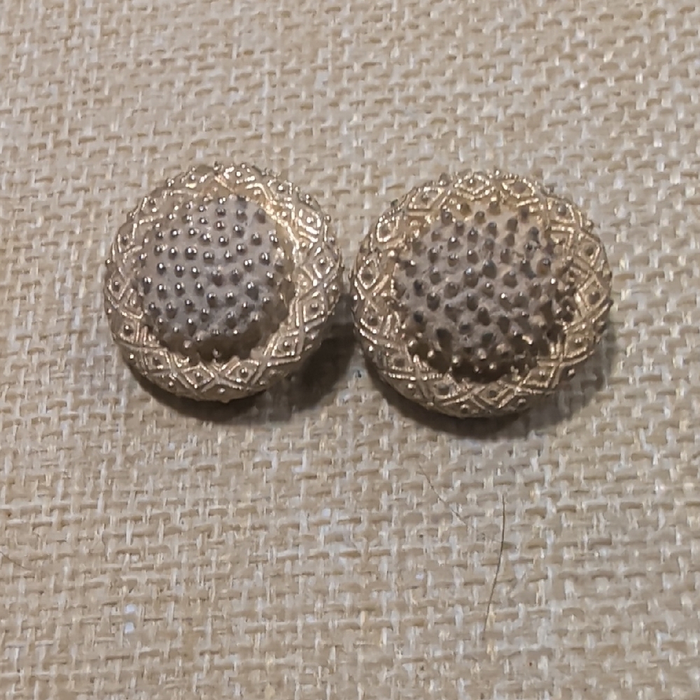 Vintage Signed Coro Gold Tone Granulated Dome Button Clip-On Earrings